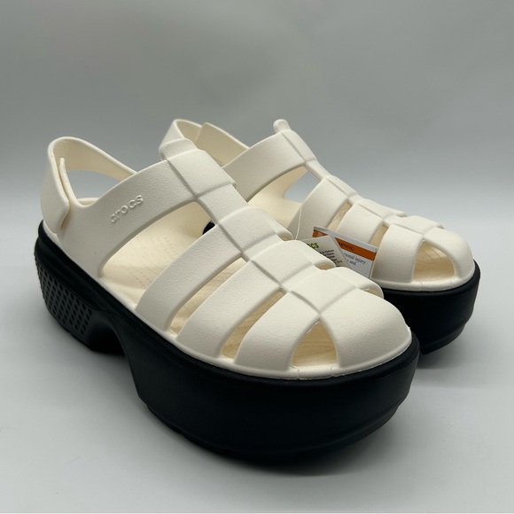 Crocs Platform Sandals Women’s 9 White Black Chunky Fisherman Style NWT - Picture 4 of 12